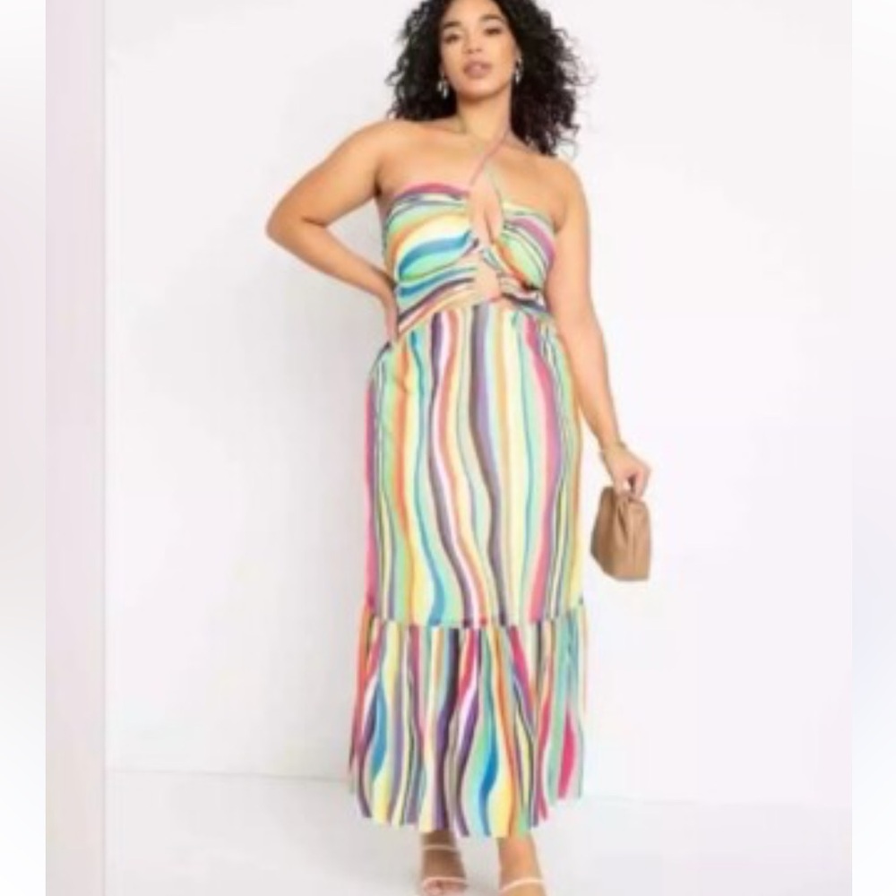 Eloquii Multicolor Striped Dress with Tie-Front